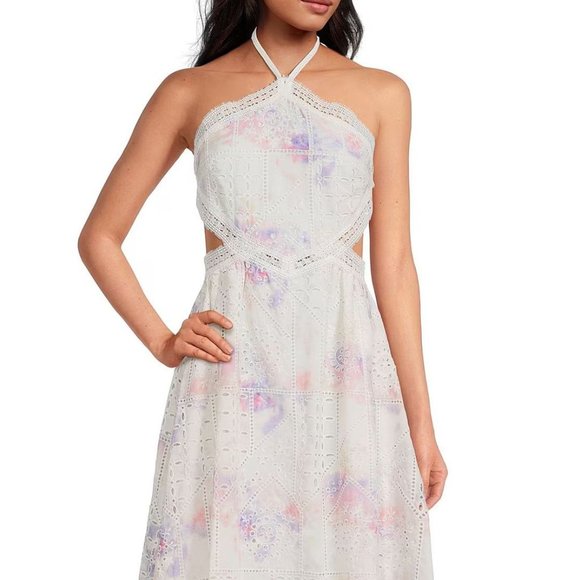 GIANNI BINI Delaney Embroidered Eyelet Halter Maxi DRESS Gown Size 8 NEW $259 - Picture 5 of 12